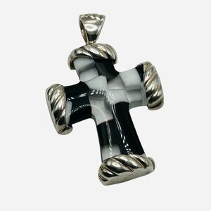 Unusual Italian Glass and Sterling Cross Pendant